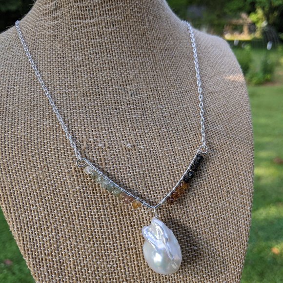 Sterling Silver Baroque Pearl Tourmaline Necklace - Picture 3 of 4